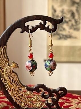 Handcrafted Floral Cloisonné Drop Earrings 🧁